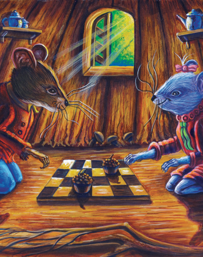 Squrrel playing chess painting
